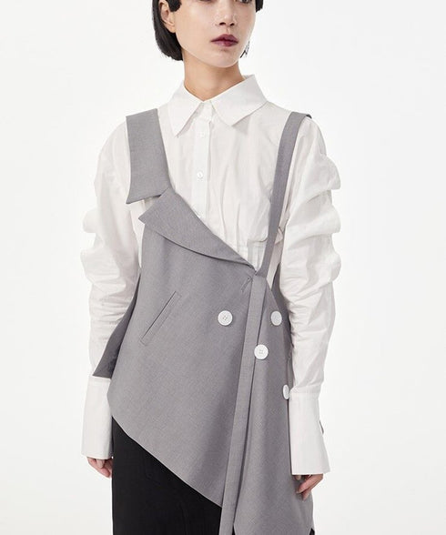 Asymmetric Layered Buttoned Vest